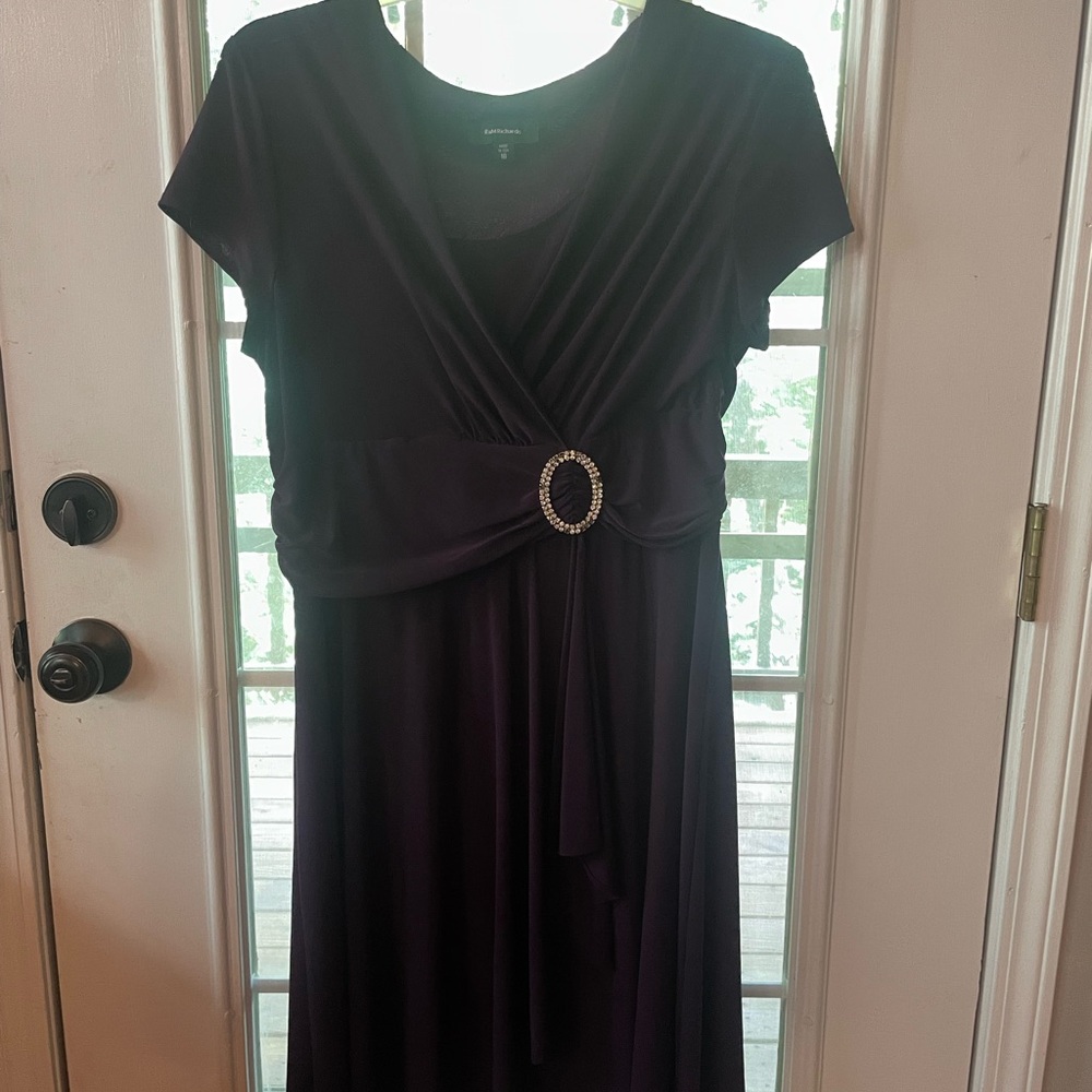 R&M Richards Deep Purple Midi Dress with Rhinestone Accent